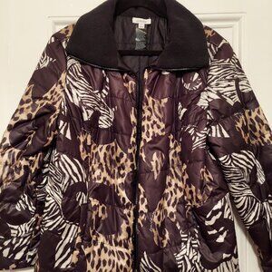 Chico's Black and Animal Print Reversible Winter Jacket size 2.5 (14)